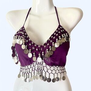 Purple Halter Top with Silver Coin Accents/belly dancer